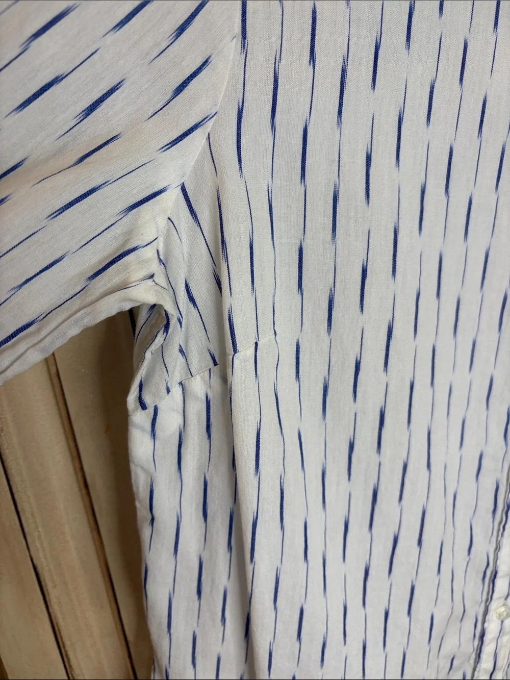 J. Crew 100% Cotton White Button-Down Shirt with Blue Dash Stripe